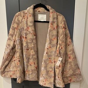 Anthropologie Beige and Orange Floral Jacket
